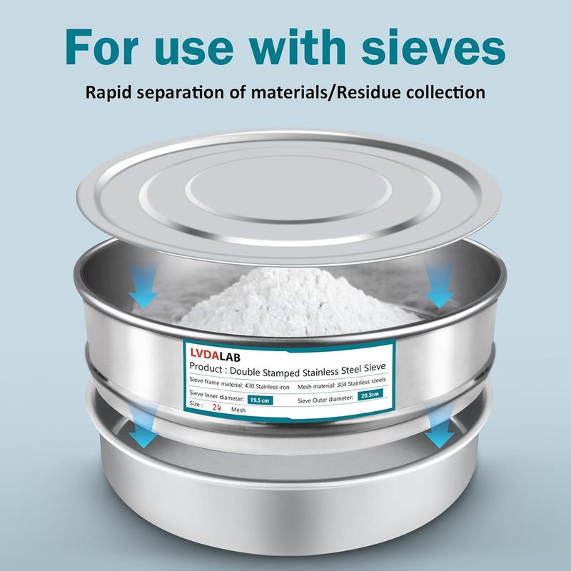 LVDALAB Lab Sieve Pan with Lid, Chromium-Plated Steel Test Sieves Pan, Analysis Sample Test Sieves for Industrial Laboratory, 7.9Inch/20cm Diameter 1.97in/5cm Height - Image 4
